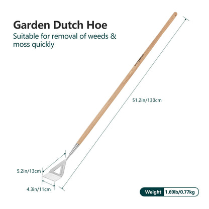 Garden Tool Lady Dutch Push Hoes 51.2 inch with Long Wooden Handle Weeder