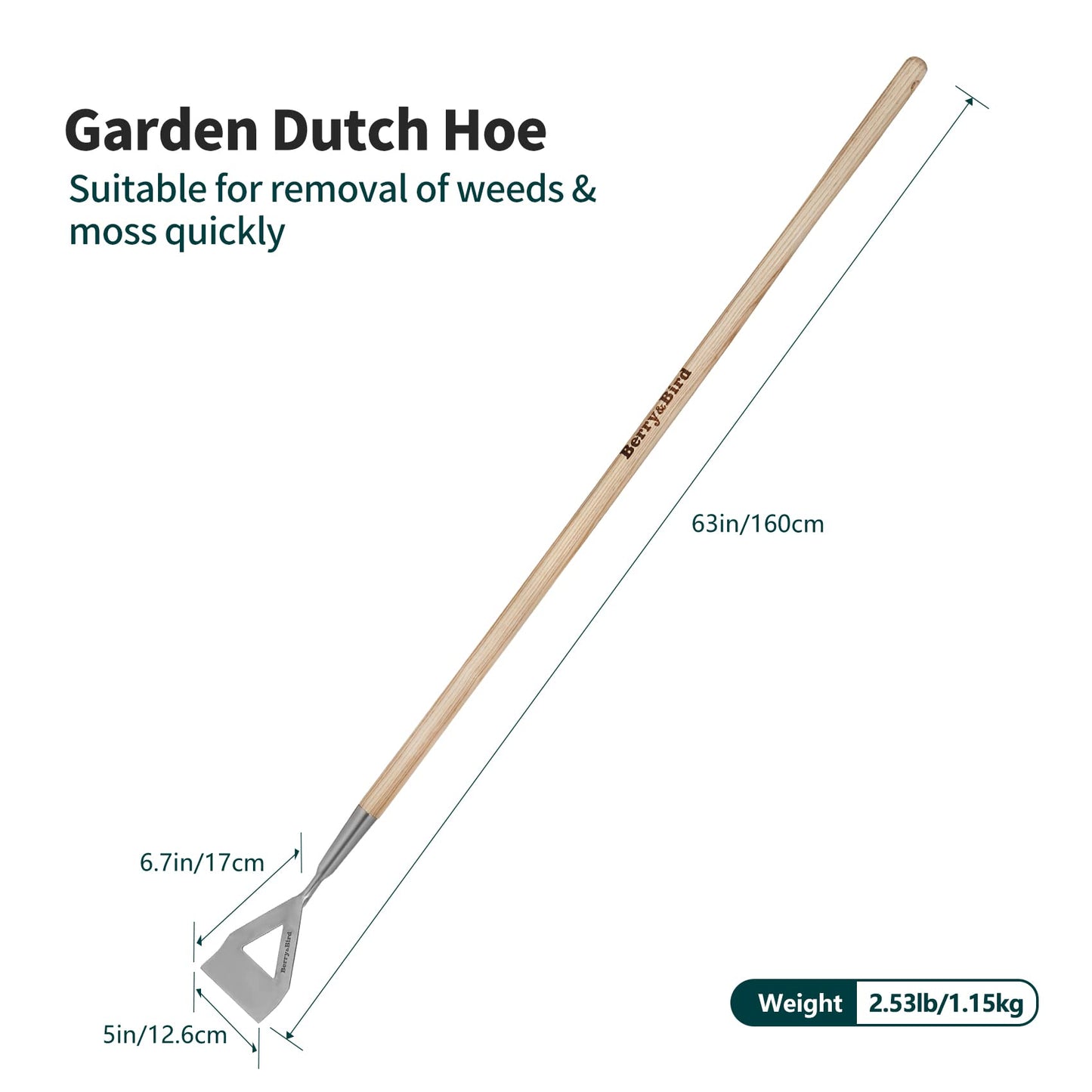 Garden Tool Dutch Push Hoes 63 inch with Long Wooden Handle Weeder