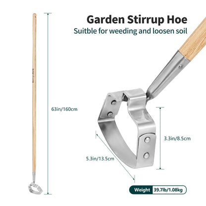 Garden Tool Hula Hoe 63 inch with Wooden Long Handle Hand Garden Weeder Hoe