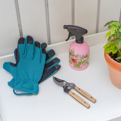 Garden Tool Set 3 PCS Gardening Tool Kit (Thorn Proof Gloves, Pruning Shears, Pink Spray Bottle)