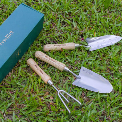 Garden Tool Set 3 PCS Stainless Steel Gardening Tool Kit (Hand Trowel, Transplanter, Hand Cultivator)