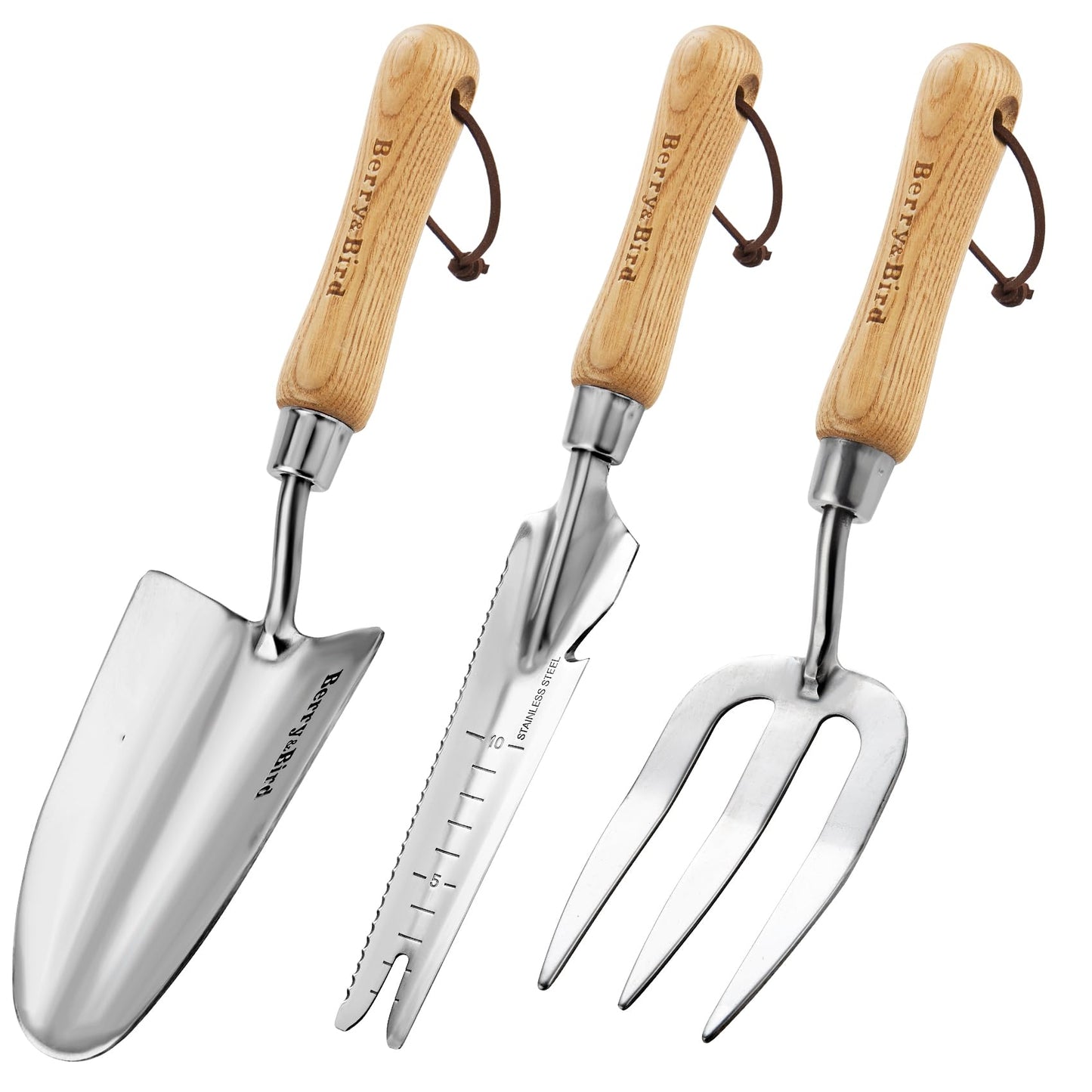 Garden Tool Set 3 PCS Stainless Steel Gardening Tool Kit (Wooden Handle Trowel, Hand Fork, Weeder)