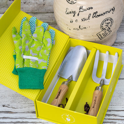 Garden Tool Set 3 PCS Stainless Steel Gardening Tool Kit for Kids (Hand Trowel, Hand Fork, Gloves)