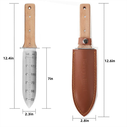 Garden Tools Garden Knife 7 inch Stainless Steel Serrated Blade with Leather Sheath and Sharpening Stone