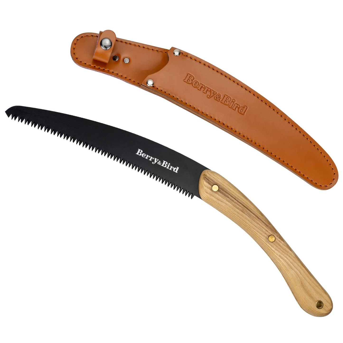 Garden Tools Hand Wooden Handle Pruning Saw 10 inch with SK-5 Carbon Steel Blade and Leather Safety Sheath