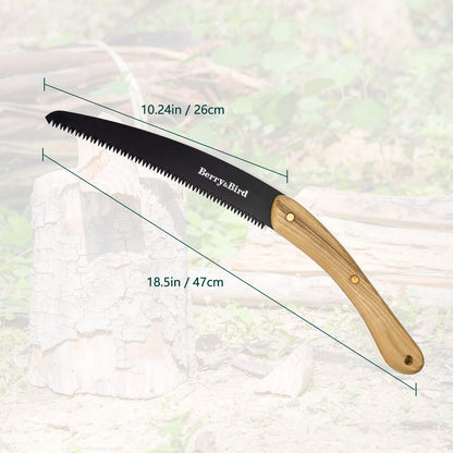 Garden Tools Hand Wooden Handle Pruning Saw 10 inch with SK-5 Carbon Steel Blade and Leather Safety Sheath