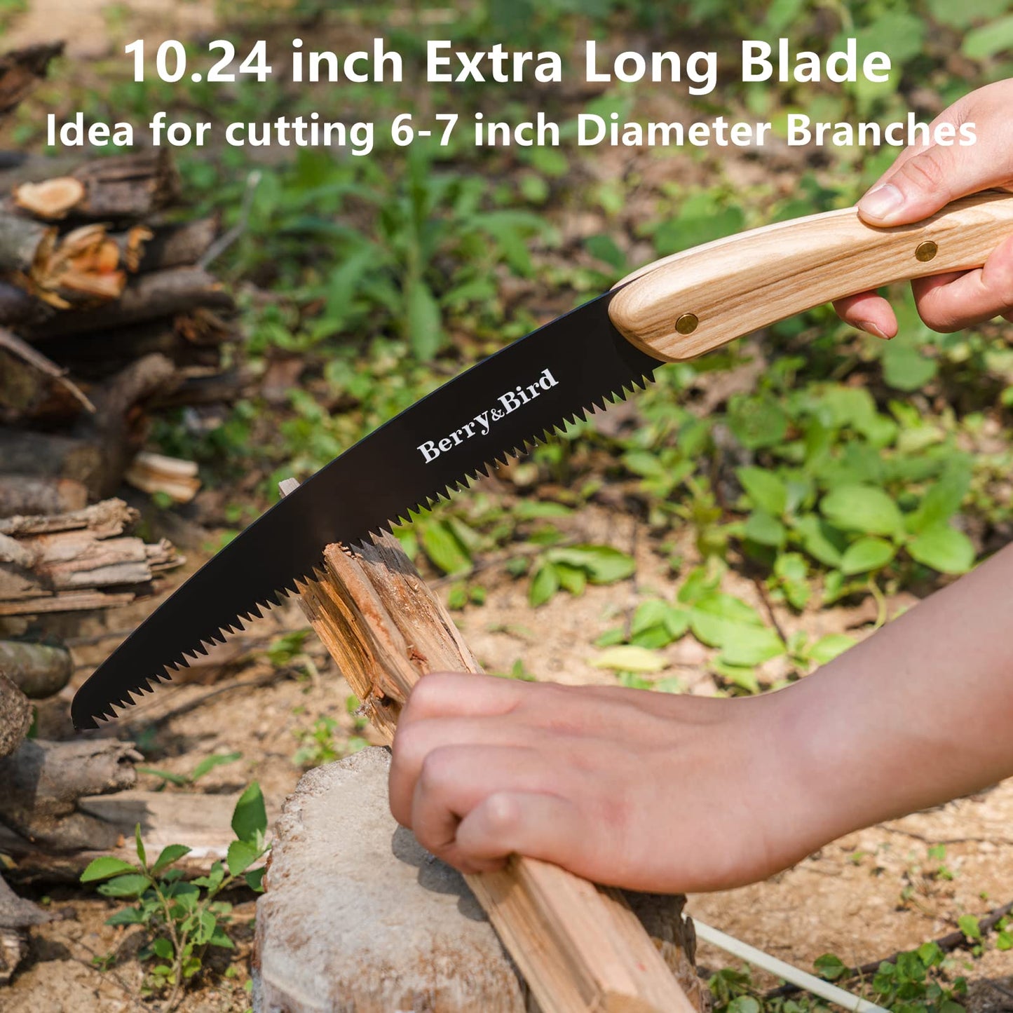 Garden Tools Hand Wooden Handle Pruning Saw 10 inch with SK-5 Carbon Steel Blade and Leather Safety Sheath