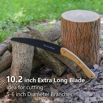 Garden Tools Hand Wooden Handle Pruning Saw 10 inch with SK-5 Carbon Steel Blade and Leather Safety Sheath