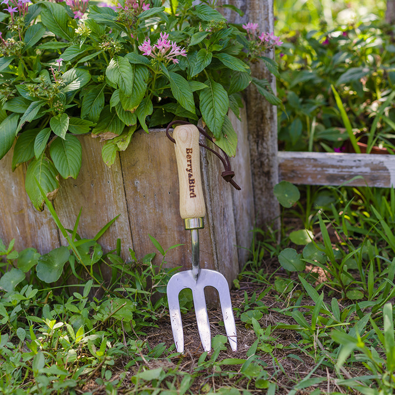 Garden Tools Kid Hand Fork 6.8 Inch with Wood Handle Stainless Steel Hand Weed Fork