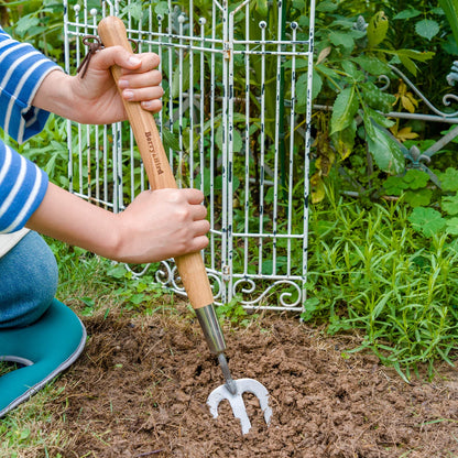 Garden Tools Long Hand Fork 22.6 Inches with Wood Handle Stainless Steel Hand Weed Fork