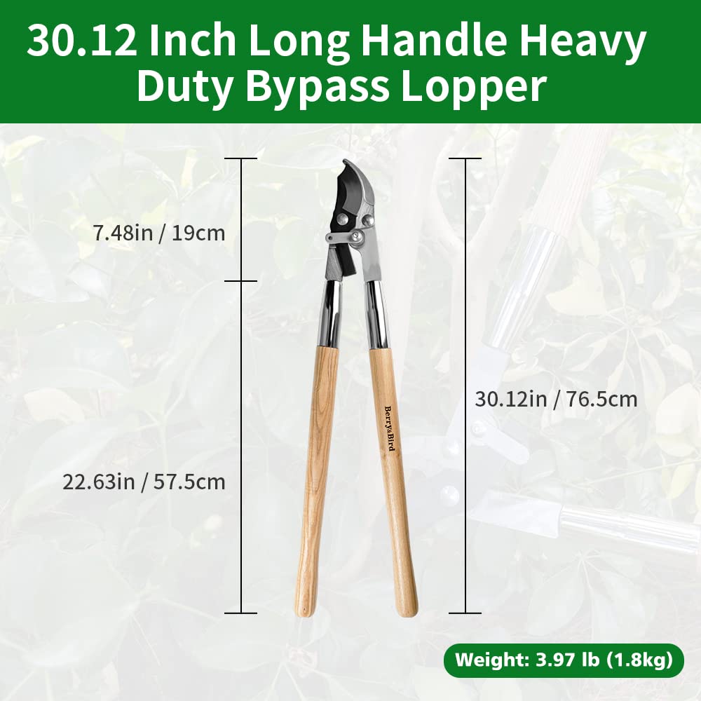 Garden Tools Long Handle Bypass Lopper 30 Inch with Carbon Steel Blade and ⌀ 1-3/4 Inch Cutting Capacity