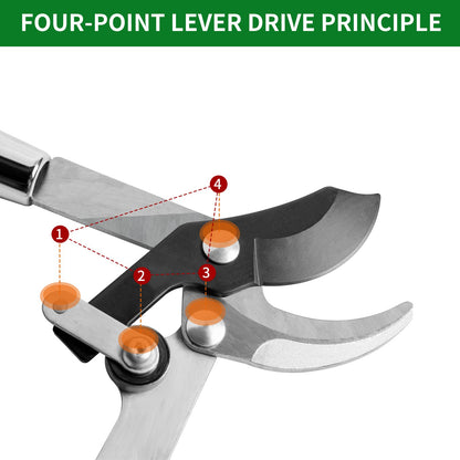 Garden Tools Long Handle Bypass Lopper 30 Inch with Carbon Steel Blade and ⌀ 1-3/4 Inch Cutting Capacity
