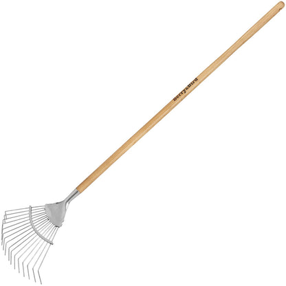 Garden Tools Long Handle Leaf Rake 67 inch Stainless Steel Shrub Rake 16 Tines Fan Garden Rake with Wooden Handle