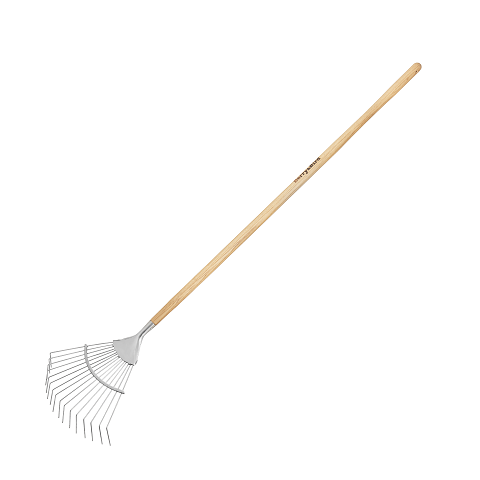 Garden Tools Long Handle Leaf Rake 55 inch Stainless Steel Shrub Rake 16 Tines Fan Garden Rake with Wooden Handle