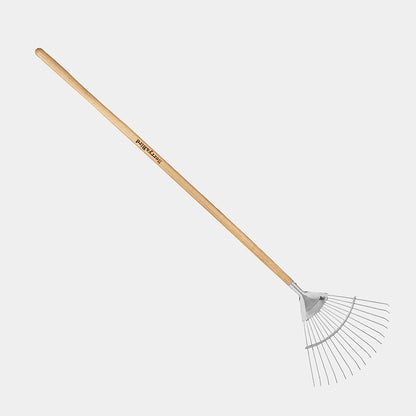 Garden Tools Long Handle Leaf Rake 55 inch Stainless Steel Shrub Rake 16 Tines Fan Garden Rake with Wooden Handle