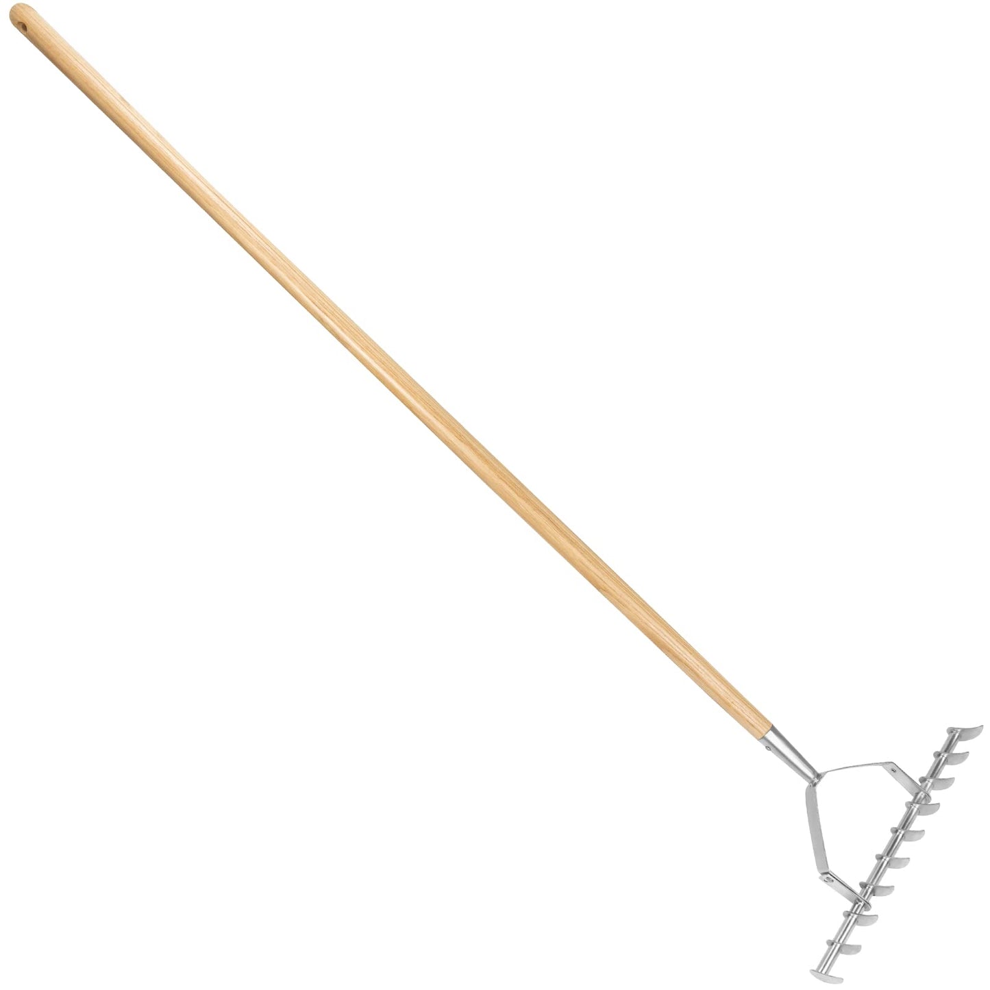 Garden Tools Long Handle Thatch Rake 58.3 inch Stainless Steel Aerator Cutter Rake 10 Tines Garden Scarifying Rake with Wooden Handle