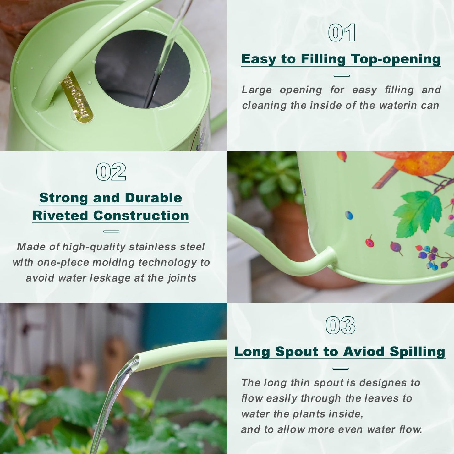 Stainless Steel Long Spout Watering Can (Robin)