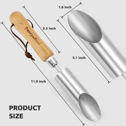 Garden Tools Small Bulb Planter 12 Inches with Wooden Handle Stainless Steel Bulb Transplanter Tool