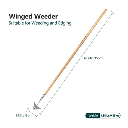 Garden Tools Triangle Hoe 60 inch with Long Wood Handle Winged Weeder Hoe