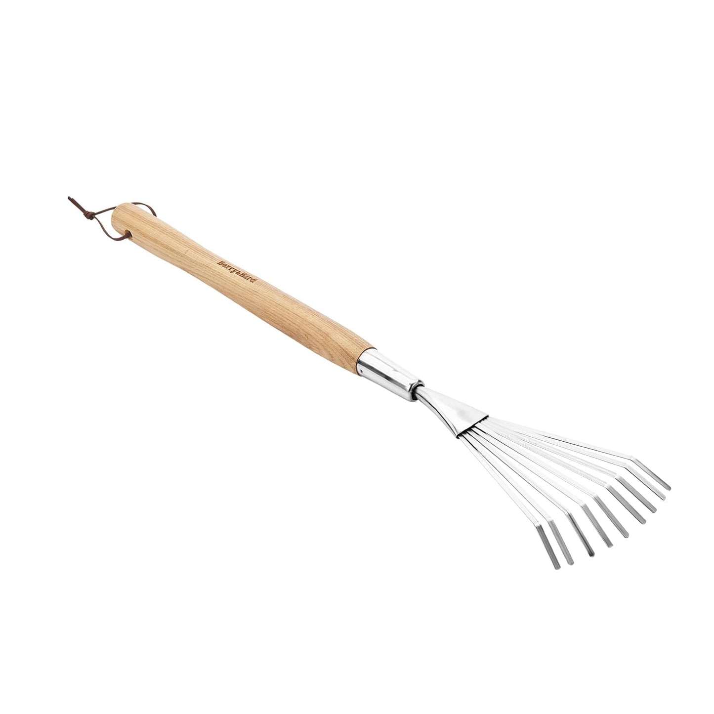 Garden Tools Hand Shrub Rake 24.8 inch Stainless Steel Grass Rake 9 Tines Fan Lawn Leaf with Wooden Handle