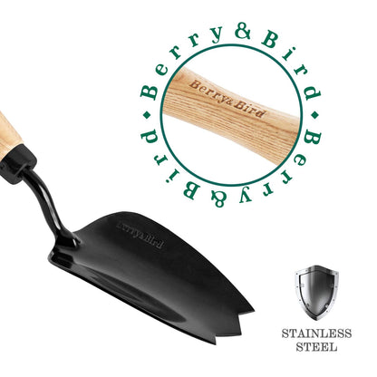 Garden Tool Lighter Hand Trowel with Wooden Handle Stainless Steel Small Flower Shovel (Black)