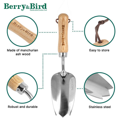 Garden Tool Lighter Hand Trowel with Wooden Handle Stainless Steel Small Flower Shovel