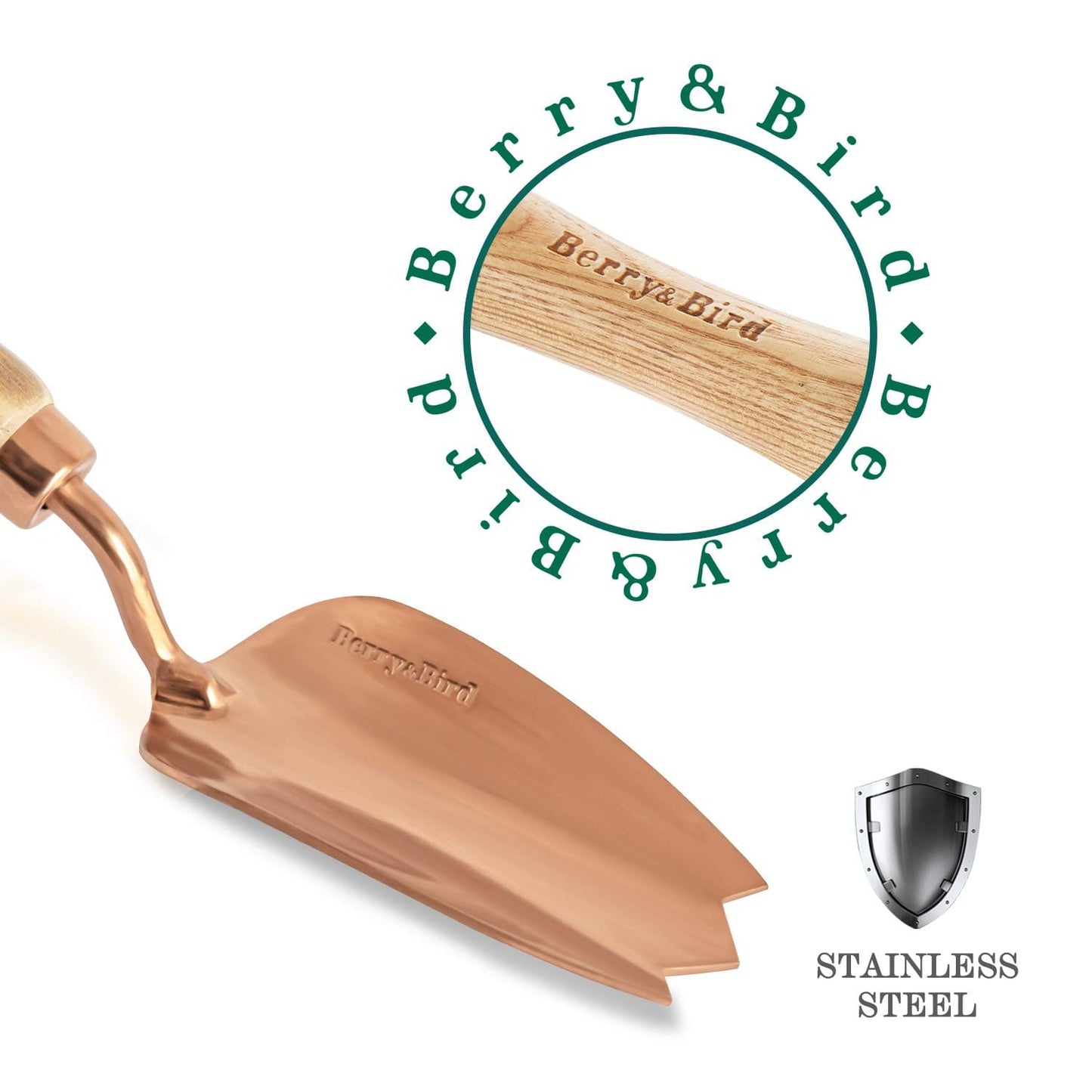 Garden Tool Lighter Hand Trowel with Wooden Handle Stainless Steel Small Flower Shovel (Rose Gold)