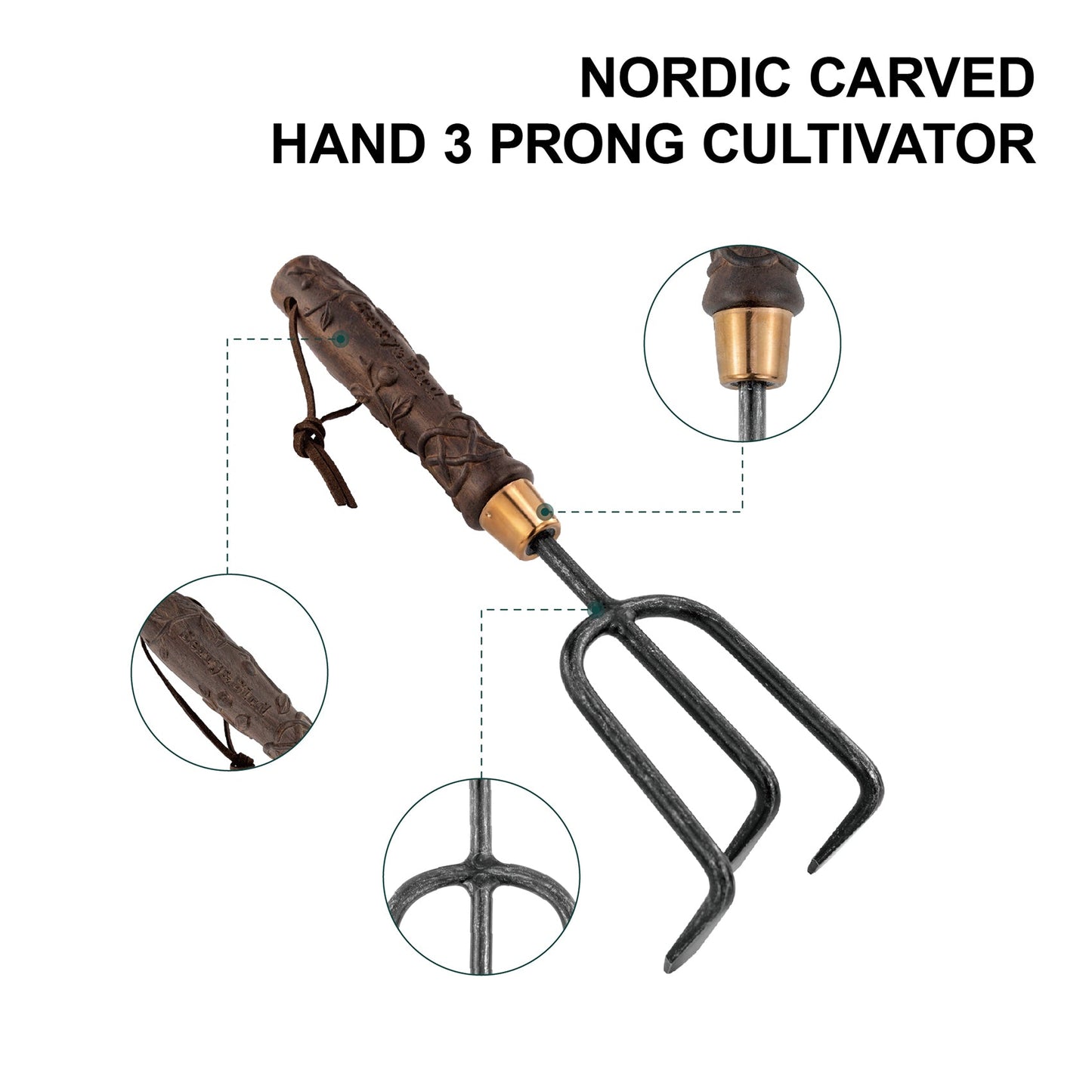 Nordic Carved Hand 3 Prong Cultivator