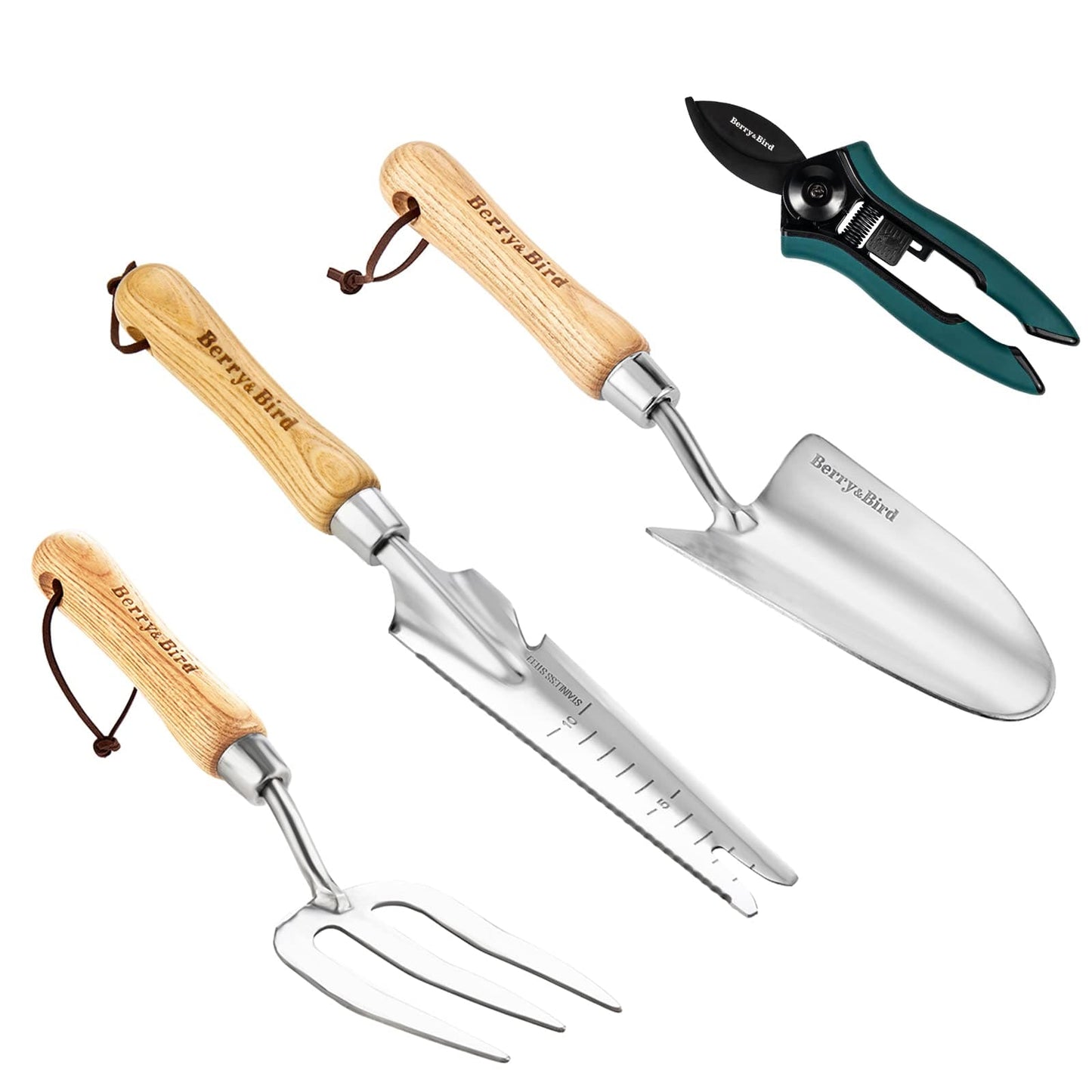 Garden Tool Set 4 PCS Stainless Steel Gardening Tool Kit (Hand Trowel, Hand Fork, Hand Weeder, Pruning Shears)