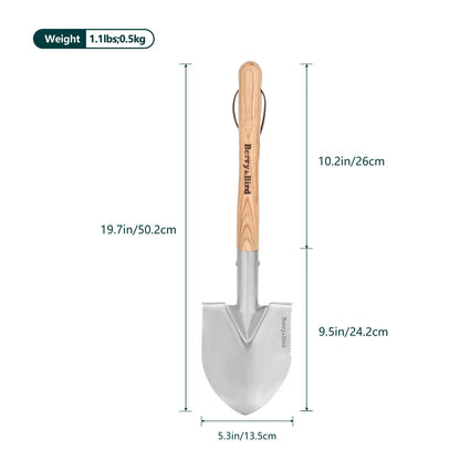 Garden Tools Short Hand Camping Shovel 19.7 inch with Wood Handle and Serrated Multipurpose Stainless Steel Gardening Digging Spade