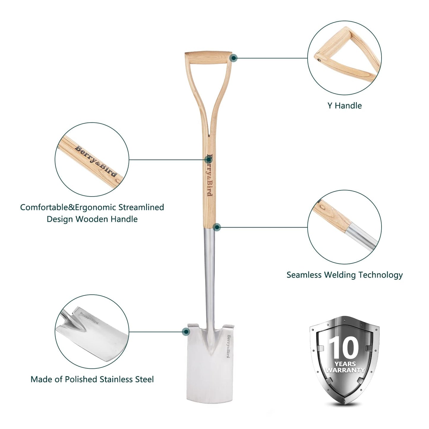 Garden Tools Digging Spade Gardening Square Border Spade 41.3 inch with D-Grip Handle