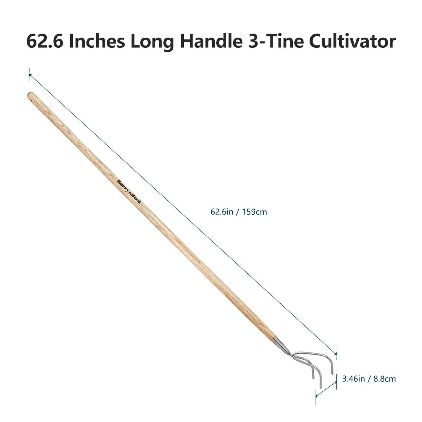 Garden Tools Long Handle Cultivator 62.6 inch Garden Hand 3 Prong Cultivator with Ash Wooden Handle