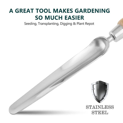 Garden Tools Seeding Widger 13.8 Inch with Wooden Handle Stainless Steel Garden Bulb Shovel Hand Widger