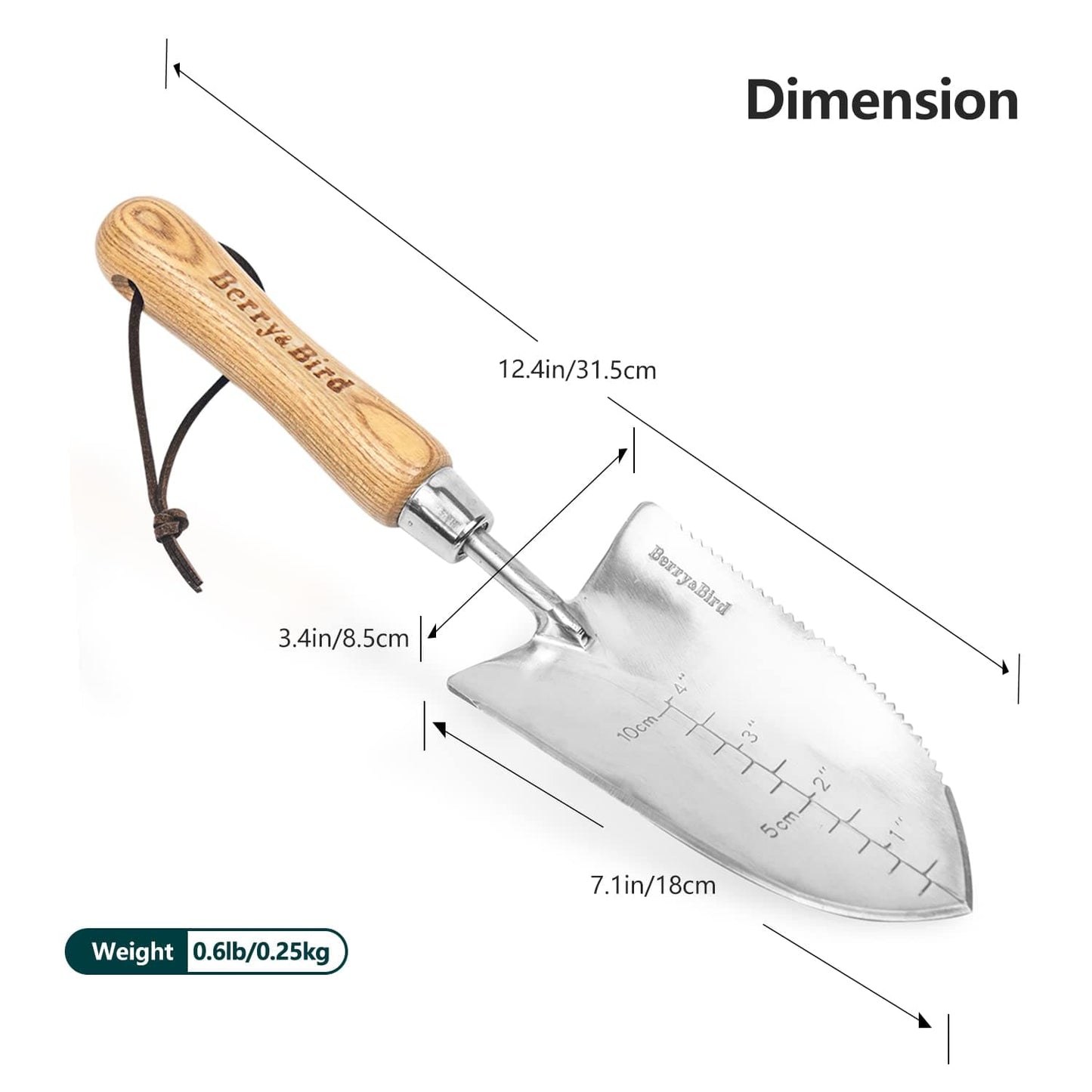 Garden Tools Potting Serrated Planting Trowel 12.4 Inch with Wood Handle Stainless Steel Digging Trowel Transplanter