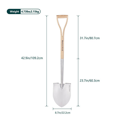 Garden Tools Spade Shovel Round Point Shovel 43 Inch with Wooden D-Handle Stainless Steel Snow Shovels