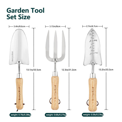 Garden Tool Set 3 PCS Stainless Steel Gardening Tool Kit (Hand Trowel, Hand Fork, Hand Measuring Shovel)