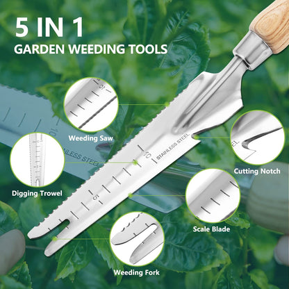 Garden Tool Set 3 PCS Stainless Steel Gardening Tool Kit (Wooden Handle Trowel, Hand Fork, Weeder)