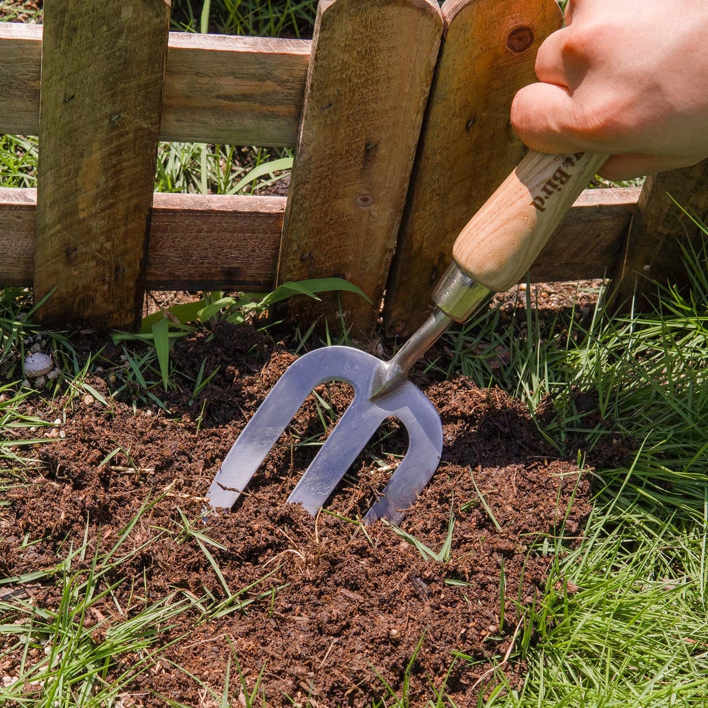 Garden Tools Hand Fork 12.3 Inch with Wood Handle Stainless Steel Hand Weed Fork