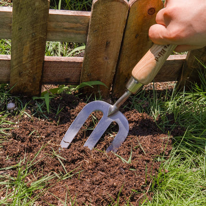 Garden Tools Hand Fork 12.3 Inch with Wood Handle Stainless Steel Hand Weed Fork