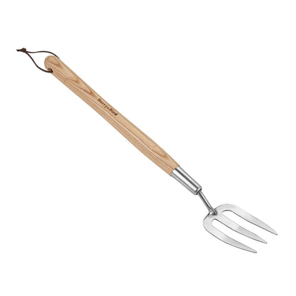 Garden Tools Long Hand Fork 22.6 Inches with Wood Handle Stainless Steel Hand Weed Fork