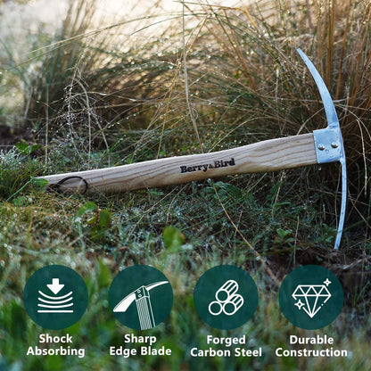 Garden Tools Pick Mattock Hoe 14.9 Inch with Wooden Handle Stainless Steel Pickaxe Mattock Hoe