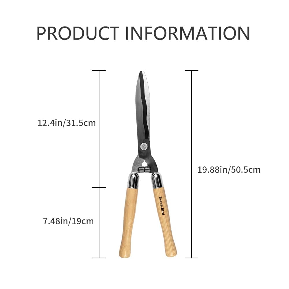 Garden Tools Hedge Shears 19.88 inch with Wooden Handles and Carbon Steel Sharp Blades