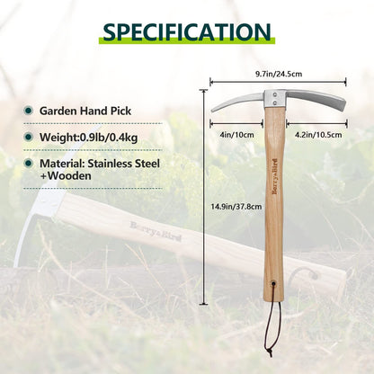 Garden Tools Pick Mattock Hoe 14.9 Inch with Wooden Handle Stainless Steel Pickaxe Mattock Hoe