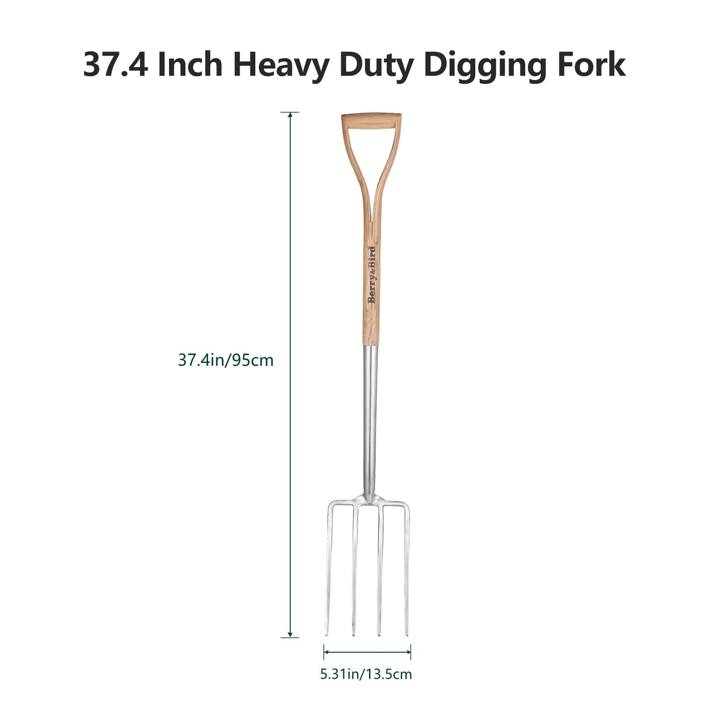 Garden Tools 4-Tine Digging Fork 37.4 Inch with D-Grip Handle Stainless Steel Heavy Duty Spading Fork