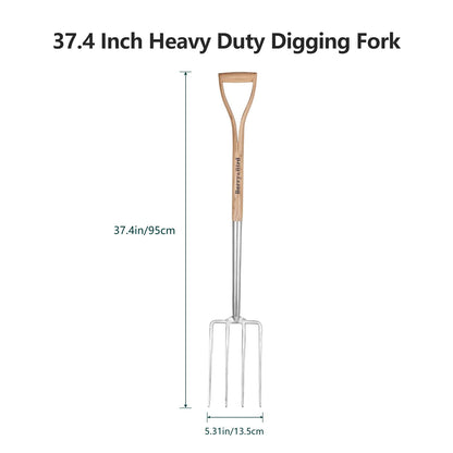 Garden Tools 4-Tine Digging Fork 37.4 Inch with D-Grip Handle Stainless Steel Heavy Duty Spading Fork