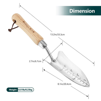 Garden Tools Transplant Trowel 13.2 Inch with Wooden Handle and Stainless Steel Potting Hand Trowel with Measurements