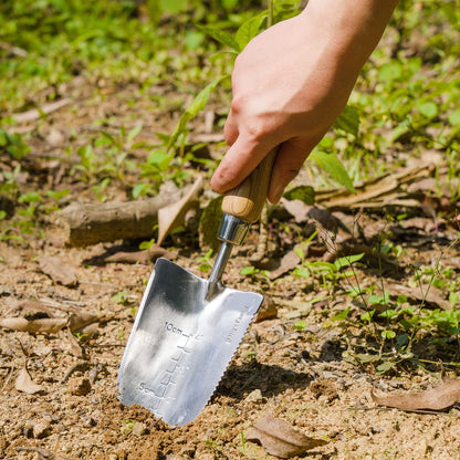 Garden Tools Potting Serrated Planting Trowel 12.4 Inch with Wood Handle Stainless Steel Digging Trowel Transplanter