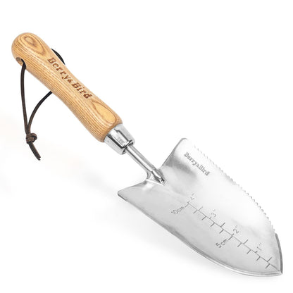 Garden Tools Potting Serrated Planting Trowel 12.4 Inch with Wood Handle Stainless Steel Digging Trowel Transplanter