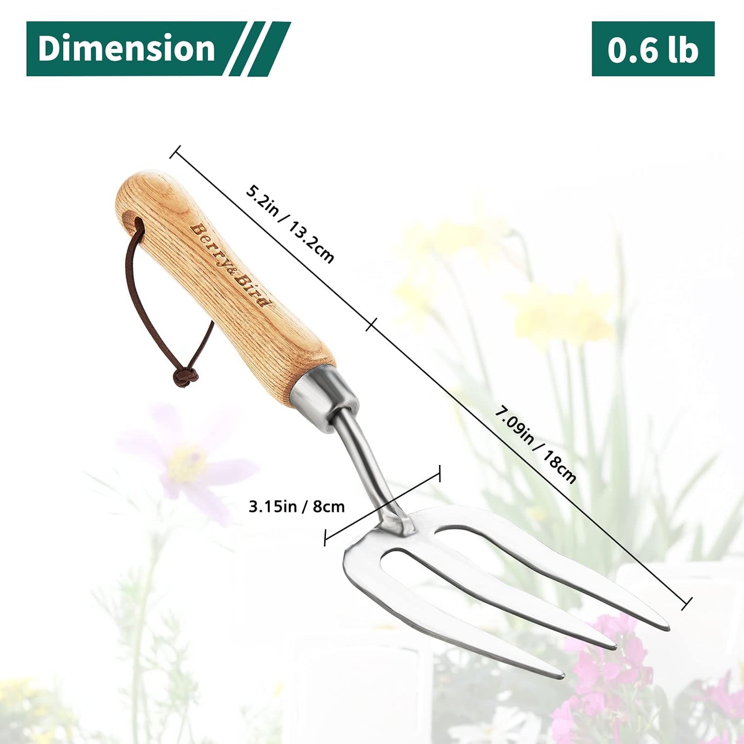 Garden Tools Hand Fork 12.3 Inch with Wood Handle Stainless Steel Hand Weed Fork