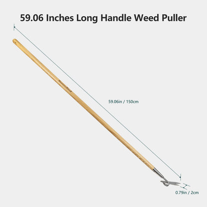 Garden Tool Gardening Long Handle Weed Puller 59 inch with Wooden Handle Stainless Steel Garden Lawn Manual Weeding Tool